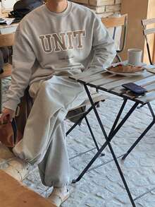 DAZY 男士字母圖案落肩袖運動衫不帶T恤 - 灰色 - 查看 6