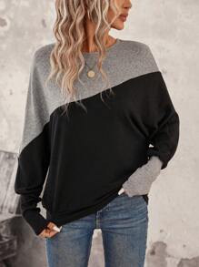SHEIN LUNE Two Tone Batwing Sleeve Sweatshirt Graduation,Back To School Outfits,Graduation,Teacher Outfits For Women,Back To School In Fall/Winter