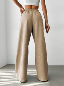 EURMUSE Solid Slant Pocket Wide Leg Sweatpants - Camel - View 2
