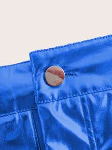 SHEIN ICON 大碼高腰金屬質感半身裙 - 寶藍色 - 查看 3