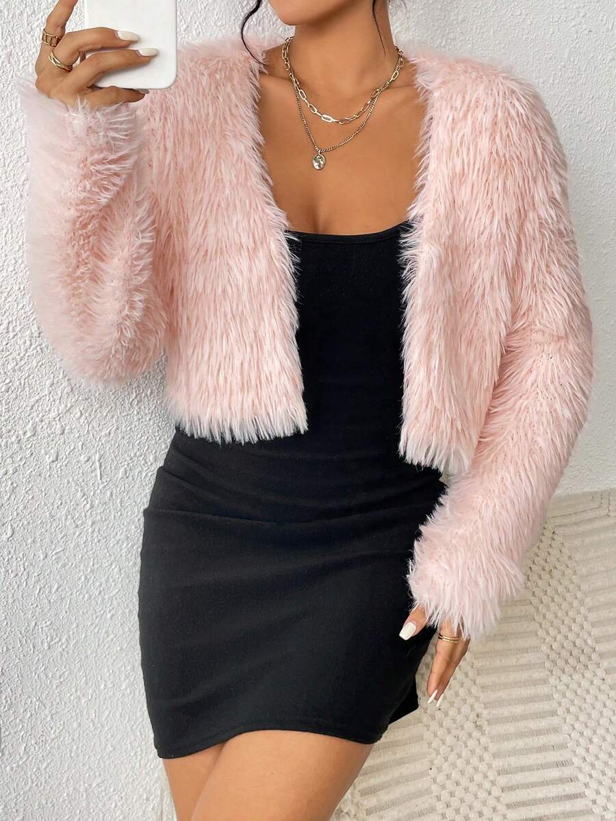 Allurite Chất rắn Mở Mặt trước Mùa vụ
Fuzzy Áo len Mở - Hồng - Xem 1