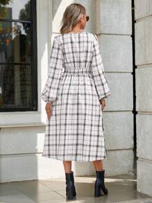 SHEIN LUNE Kẻ sọc Tay áo lồng đèn Đầm - Nhiều màu - Xem 3
