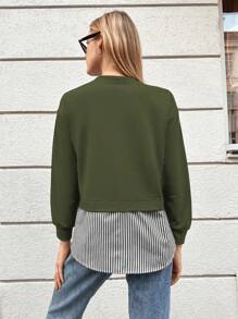 EURMUSE Women's Striped 2 In 1 Sweatshirt - Army Green - View 2