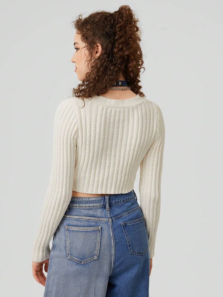 Solid Button Front Crop Cardigan