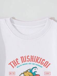 SHEIN EZwear Hình ảnh hoạt hình và chữ cái Lót nhiệt Áo nỉ & Eo dây rút Quần thể thao - trắng - Xem 4