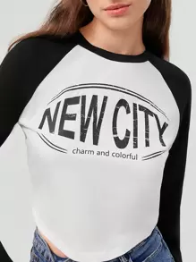 Forever 21 Women's Raglan Sleeve T-shirt With Letter Print - Black and White - View 4