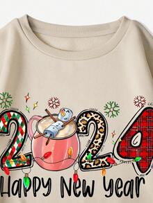 SHEIN EZwear Letter Graphic Drop Shoulder Sweatshirt - Khaki - View 6