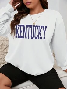 SHEIN EZwear Plus Letter Graphic Drop Shoulder Sweatshirt - White - View 5