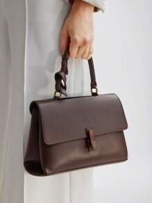 MOTF PREMIUM 女性通勤者手提包女性手提包翻蓋頂部單條提帶PU皮革棕色的 - 棕色 - 查看 9