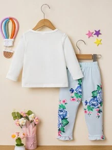 Baby Girl Cartoon Graphic Tee & Floral Print Pants