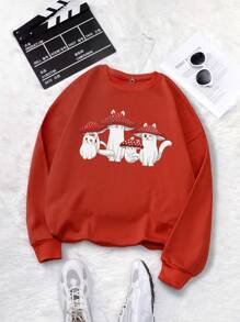 SHEIN Unity Hơn Đồ họa Hoạt hình Lót nhiệt Áo nỉ - Đỏ - Xem 1