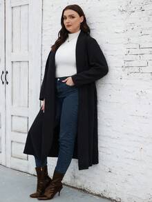 SHEIN LUNE Plus Shawl Collar Overcoat - Black - View 5