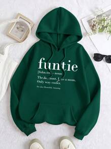 SHEIN Essnce Áo hoodie lót nhiệt dành cho nữ có in khẩu hiệu - Màu xanh lá cây đậm - Xem 1