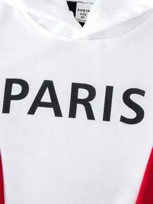 SHEIN Boys' Colorblock Hoodie And Pants Set With Letter Print, For Kids - Black - View 7