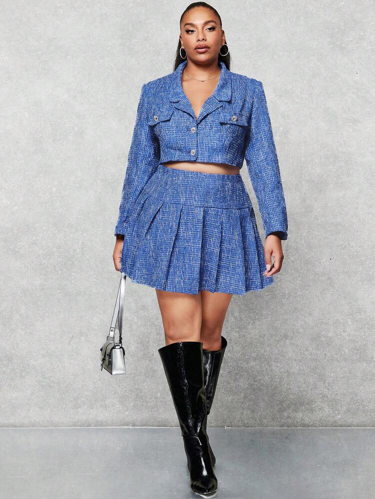 Plus Flap Detail Crop Blazer