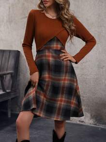 SHEIN Clasi 格紋印花吊帶洋裝&交叉圍裹T恤