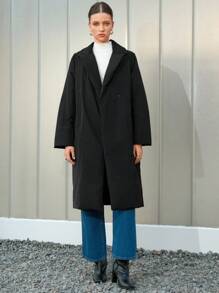 Anewsta 女式中长款系带夹棉大衣 - 黑色 - 查看 7