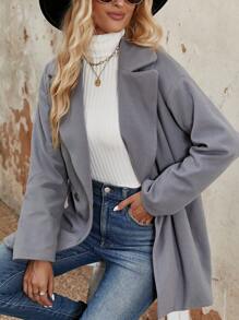 Chiquease Lapel Neck Double Button Drop Shoulder Blazer Fall Cloth For Women - Grey - View 7