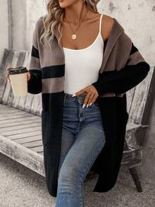 SHEIN LUNE 拼色双口袋落肩连帽开衫 - 彩色 - 查看 6