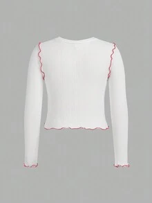 女孩街頭風格針織圓領長袖運動上衣 - 白色 - 查看 2