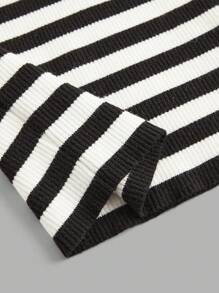 SHEIN BASICS Plus Striped Pattern Scoop Neck Sweater Dress - Black and White - View 8
