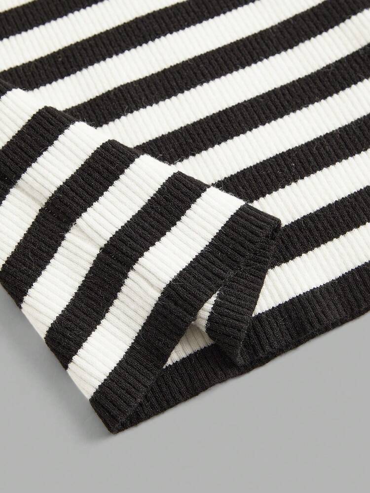 Plus Striped Pattern Scoop Neck Sweater Dress