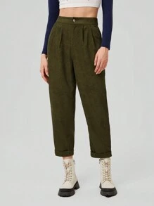 Forever 21 Ladies' Solid Color Long Pants - Army Green - View 1