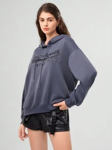 Forever 21 字母圖案下垂肩束帶連帽衫 - 灰色 - 查看 3