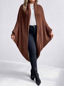 SHEIN LUNE Plus Size Batwing Sleeve Cardigan - Coffee Brown - View 5