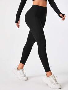 Chất rắn Thắt lưng rộng Túi đựng điện thoại Quần Xà cạp thể thao - màu đen - Xem 4