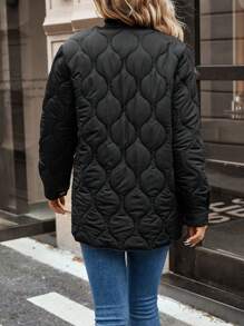 SHEIN Frenchy Của phụ nữ Flip Chi tiết & Nút Khép kín Áo khoác bông Áo khoác - màu đen - Xem 2