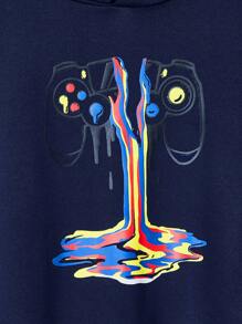 Manfinity VCAY Sudadera Con Capucha Para Hombres Con Estampado De Controlador De Videojuegos - Azul Marino - Ver 4