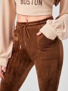 Forever 21 Quý cô Màu thuần Eo dây rút Quần loe , Dài - màu nâu - Xem 6