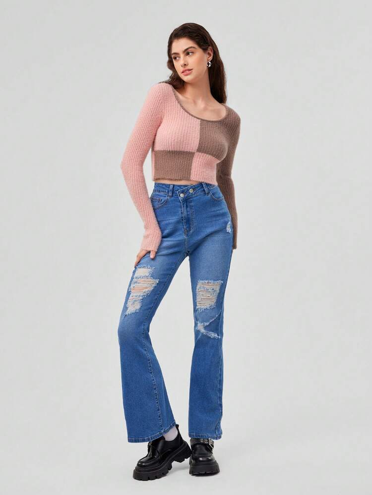 Colorblock Scoop Neck Crop Tee