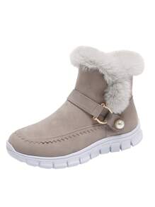 New Arrival Winter Luxury Beaded Buckle Lightweight Flat Warm Women's Snow Boots,Fur Boots - Grey - View 5
