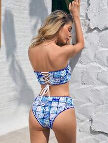 Swim Vcay 花卉印花綁帶後背無肩帶比基尼套裝 - 彩色 - 查看 2