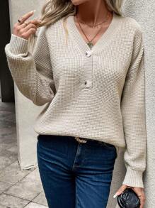 SHEIN LUNE Jersey con botón delantero de hombros caídos