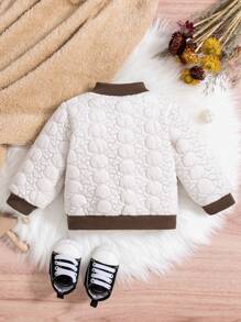 SHEIN Baby Girl Dog Embossed Contrast Trim Bomber Quilted Coat