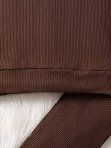 SHEIN Young Girl Eyelet Embroidery Ruffle Trim Tee & Flare Leg Pants - Brown - View 5