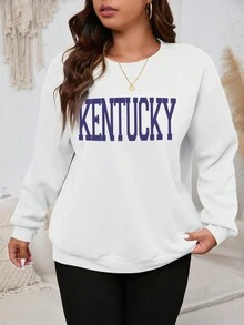 SHEIN EZwear Plus Letter Graphic Drop Shoulder Sweatshirt - White - View 7