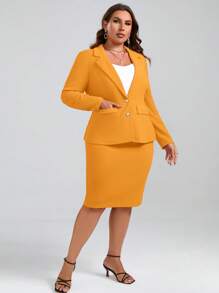 SHEIN Clasi 大碼1入組西裝領西裝外套和裙子 - 黃色 - 查看 1