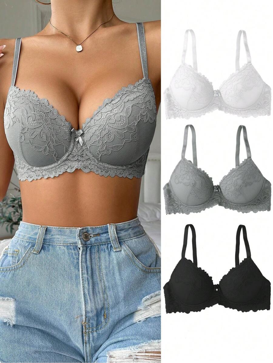 DesireSculpt 3pcs/Set Women's Lace Bra Underwire Lingerie - Multicolor - View 1