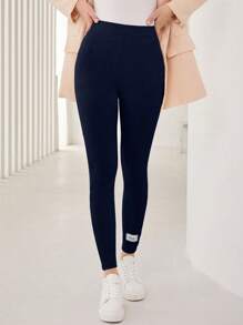 Mulvari Leggings con diseño de parche de letra tejido de canalé - Azul Marino - Ver 1