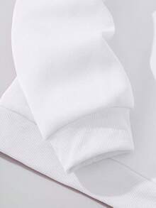 SHEIN EZwear Hình ảnh hoạt hình và chữ cái Lót nhiệt Áo nỉ & Eo dây rút Quần thể thao - trắng - Xem 6