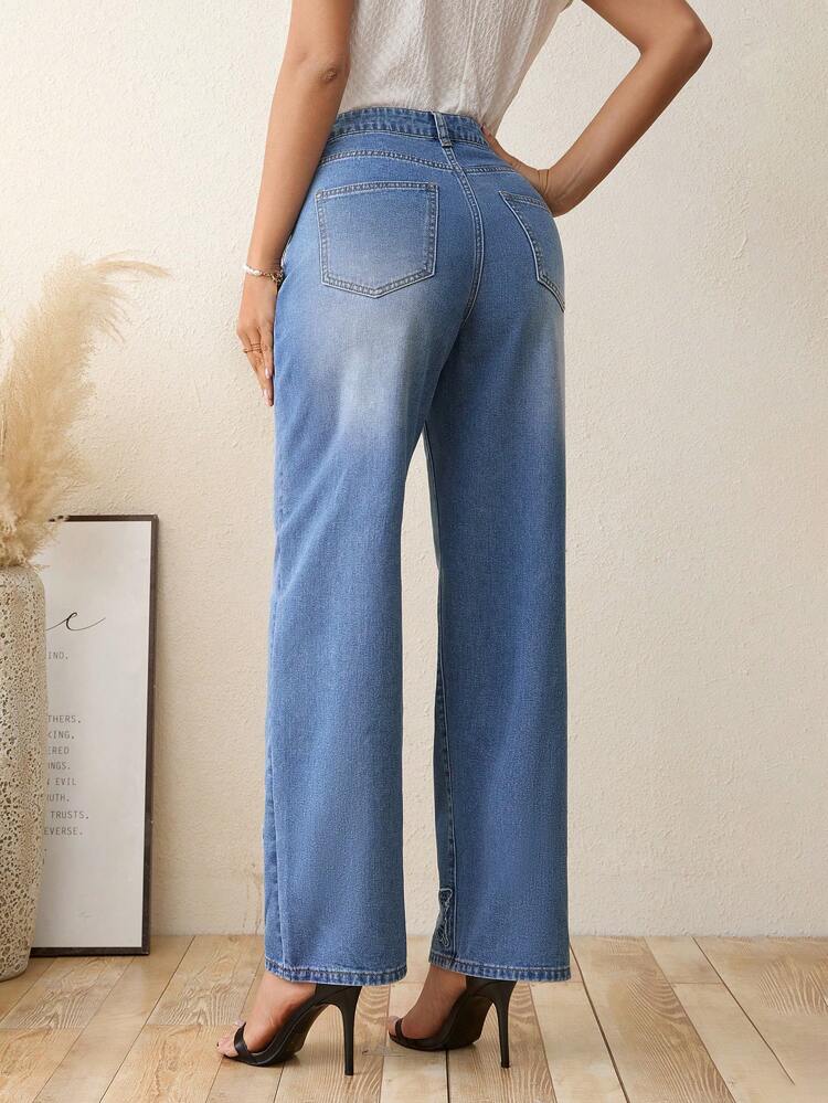 Butterfly Print Straight Leg Jeans Without Belt