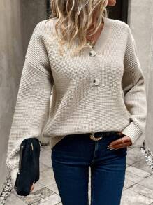 SHEIN LUNE Jersey con botón delantero de hombros caídos