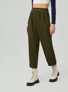 Forever 21 Ladies' Solid Color Long Pants - Army Green - View 3