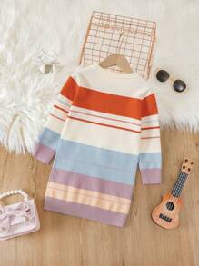 SHEIN Chica Joven Vestido de punto de color combinado