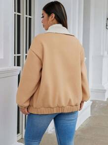 Calvaya Große Größen Dufflecoat mit Kragen aus Kunstfell, Raglanärmel und Wattierung für den Winter - Khaki - Übersicht 2