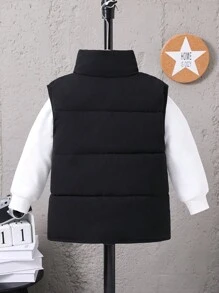 男童单件拉链前背心加厚外套 - 黑色 - 查看 2